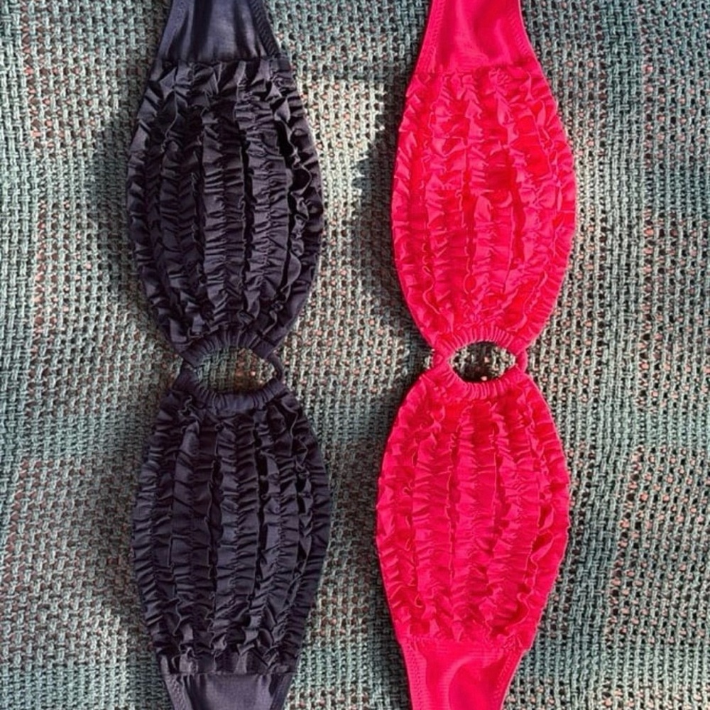 Bundle of Hollister Navy and Red Ruffled Swimsuit Tops
